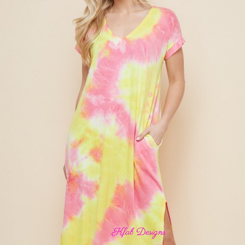 💗LAST 1! V Neck Tie Dye Maxi Dress w/Side Slits! - Picture 7 of 8